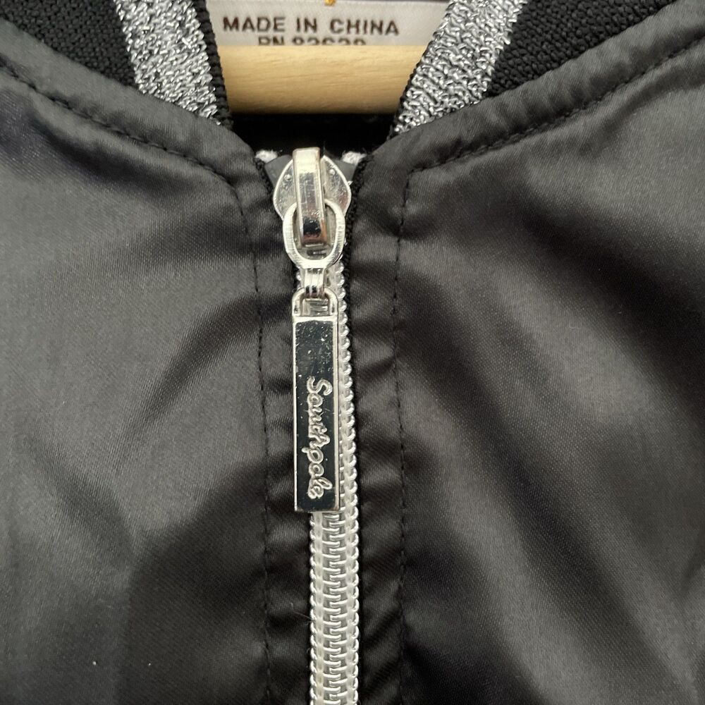 Southpole Women M Cropped Bomber Jacket Black Ruched Satin Y2K Gorpcore Tech - Picture 4 of 16